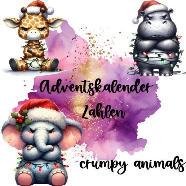 Bügelbild Weihnachten Adventskalender Zahlen crumpy christmas animals