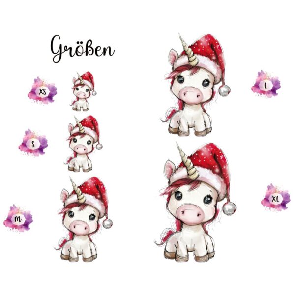 Bügelbild Weihnachten Einhorn Weihnachtsmütze Größen