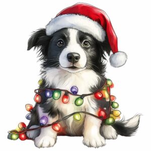 buegelbild-weihnachten-hund-mit-muetze-und-lichterkette