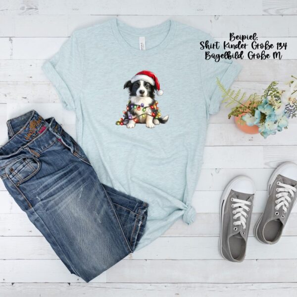 Bügelbild Weihnachten Hund Weihnachtsmütze Lichterkette Größe M Kindershirt