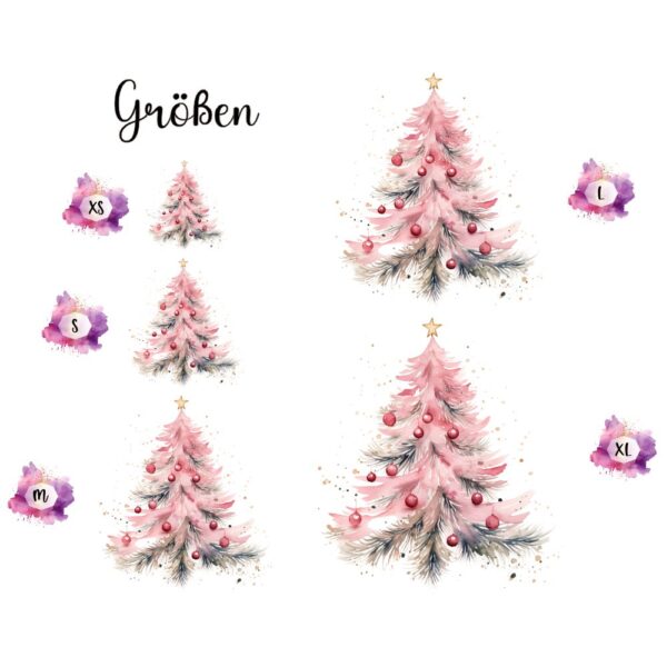 Bügelbild Weihnachten rosa Weihnachtsbaum Größen