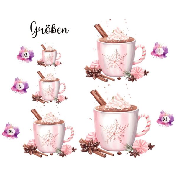 Bügelbild Weihnachten rosa Tasse Größen