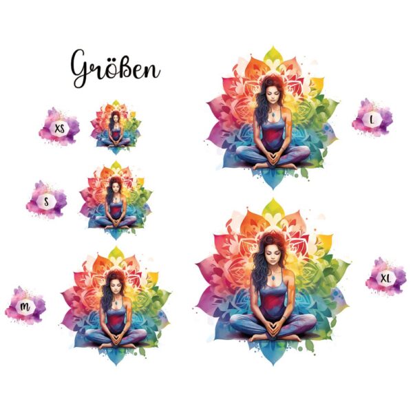 Bügelbild Yoga buntes Mädchen Größen