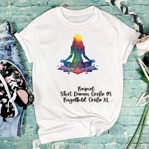 Bügelbild Yoga Mädchen bunte Silhouette Größe XL Damenshirt