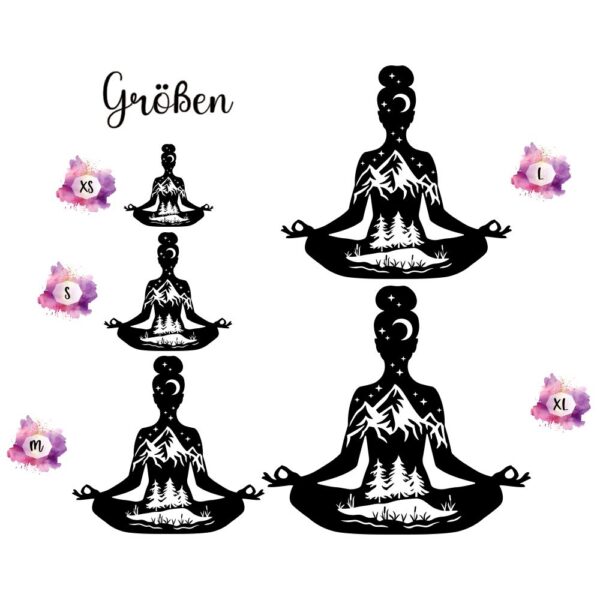 Bügelbild Yoga Mädchen schwarze Silhouette Größen