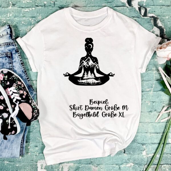 Bügelbild Yoga Mädchen schwarze Silhouette Größe XL Damenshirt