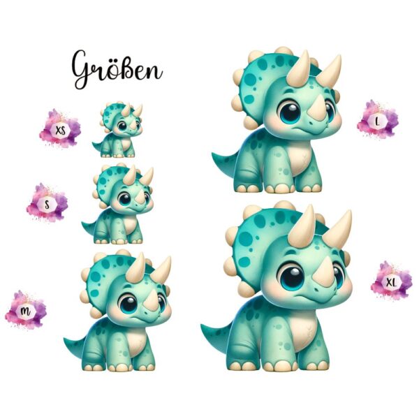 Bügelbild Drache Triceratops grün Größen