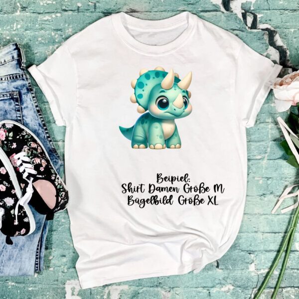 Bügelbild Drache Triceratops grün Größe XL Damenshirt