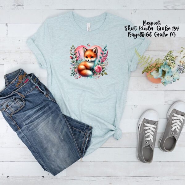 Bügelbild Liebe Baby Fuchs im Herz mit Blumen Größe M Kindershirt