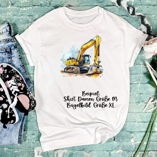 Bügelbild Baustelle gelber Bagger Größe XL Damenshirt