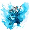 Bügelbild Ninja blau Stock