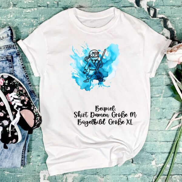 Bügelbild Ninja blau Stock Größe XL Damenshirt