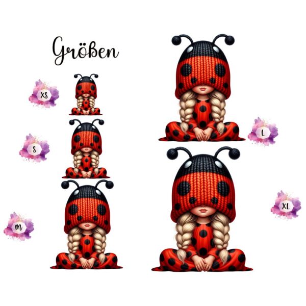 Bügelbild Mädchen Marienkäfer Größen