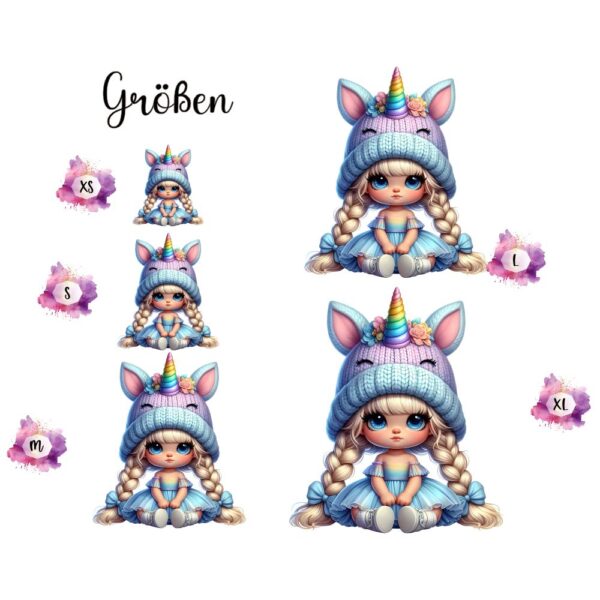 Bügelbild Mädchen Einhorn Größen