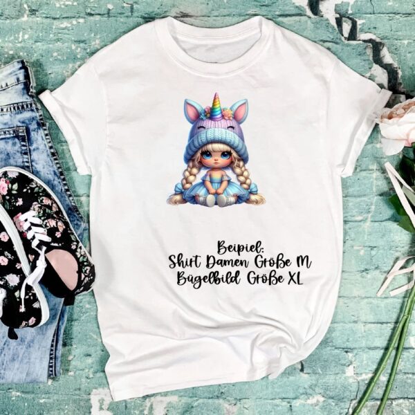 Bügelbild Mädchen Einhorn Größe XL Damenshirt