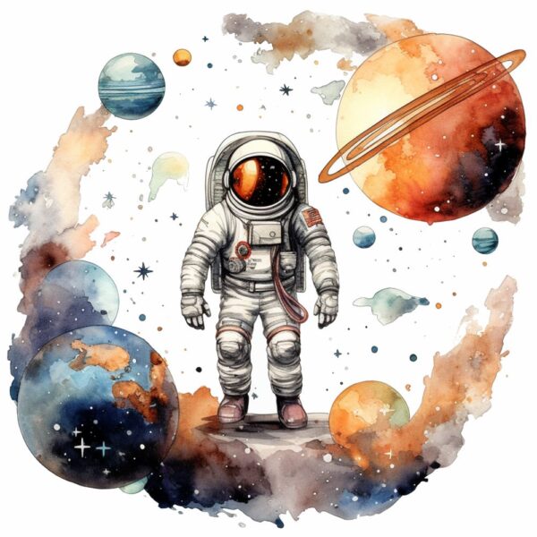Bügelbild Astronaut im Weltall mit Planeten