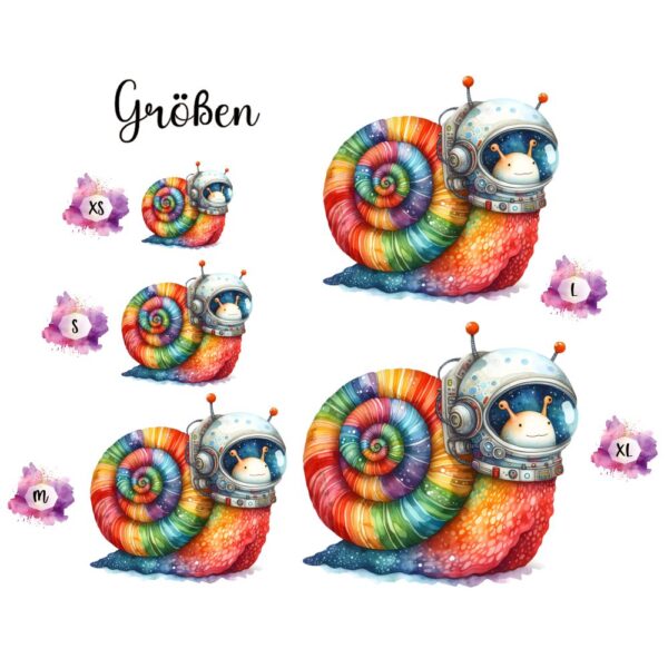 Bügelbild Astronauten Schnecke Größen