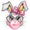 Bügelbild Ostern Hasenmädchen mit Kaugummiblase