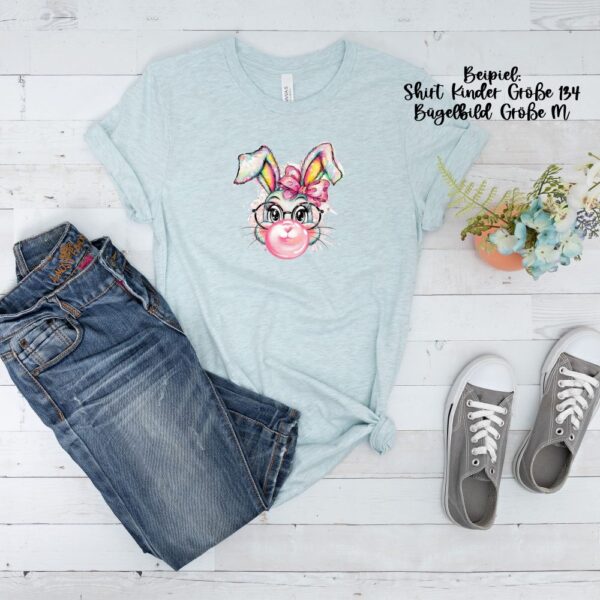 Bügelbild Ostern Hasenmädchen mit Kaugummiblase Größe M Kindershirt