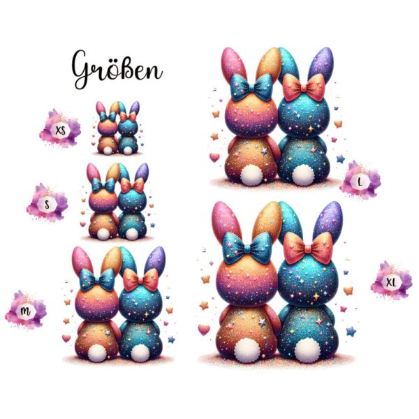 Bügelbild Ostern bute Hasen von hinten Größen