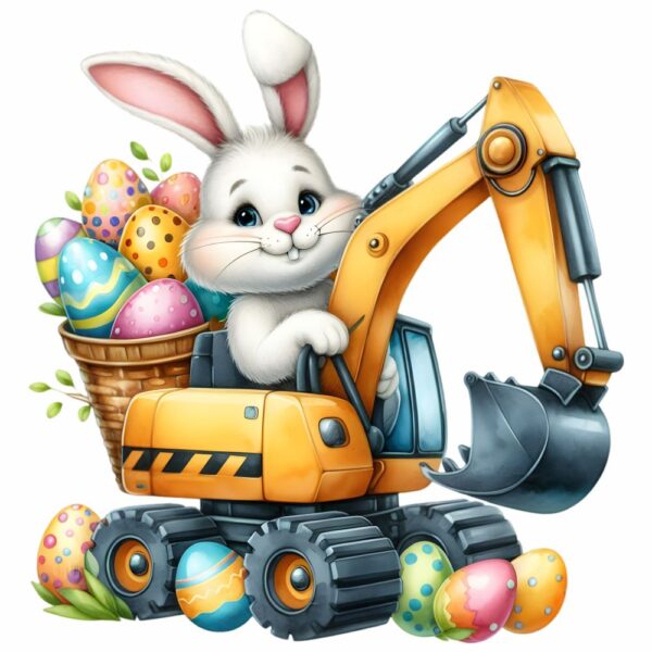 Bügelbild Ostern Hase im Bagger