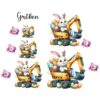 Bügelbild Ostern Hase im Bagger Größen