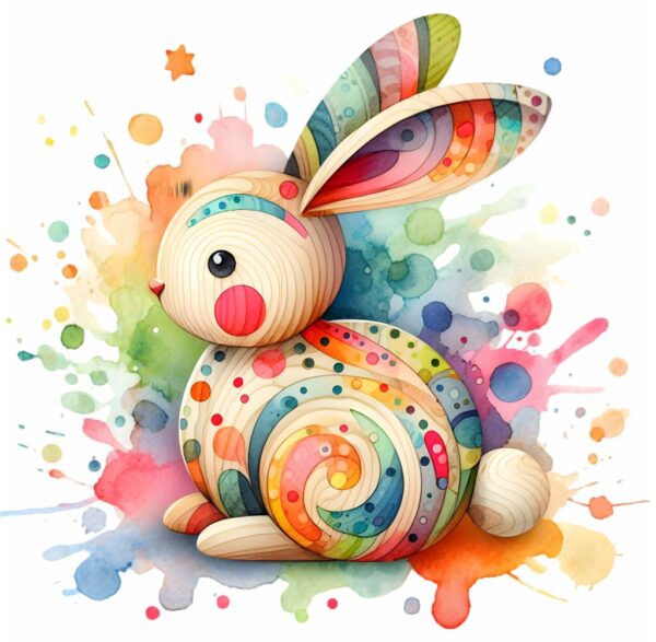 Bügelbild Ostern Holz Hase bunt Splash