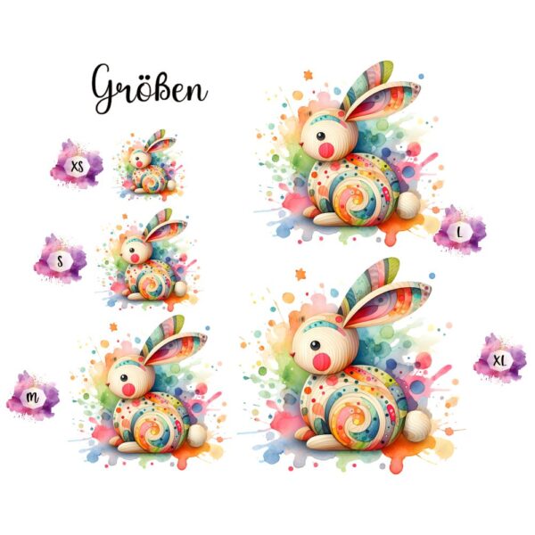 Bügelbild Ostern Holz Hase bunt Splash Größen