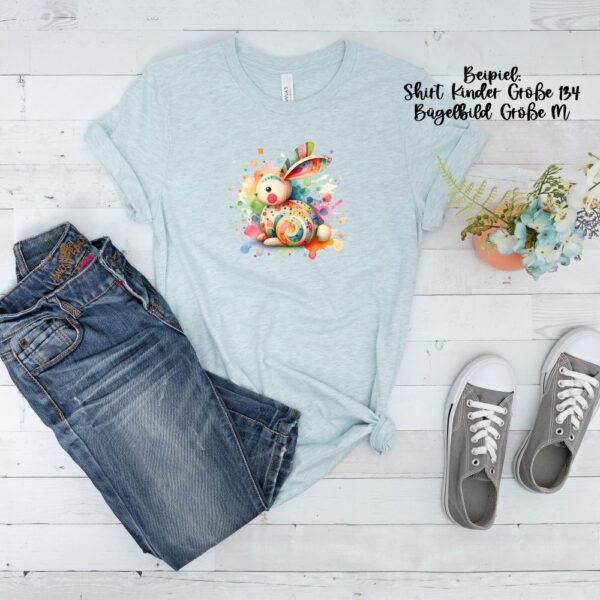 Bügelbild Ostern Holz Hase bunt Splash Größe M Kindershirt