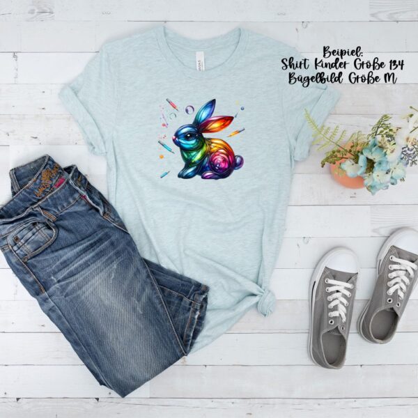 Bügelbild Ostern Hase bunt Stifte Größe M Kindershirt
