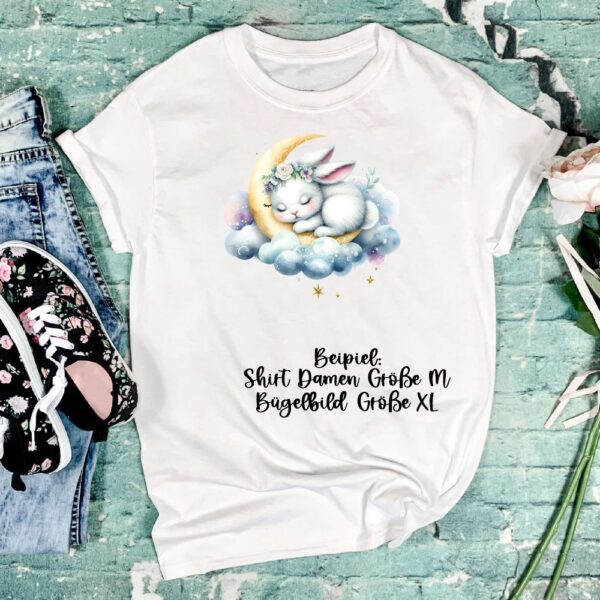 Bügelbild Ostern Hase Mond Wolken schlafend Größe XL Damenshirt