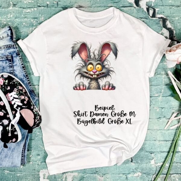 Bügelbild Ostern Hase crazy Größe XL Damenshirt