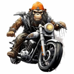 Bügelbild Affe auf Motorrad