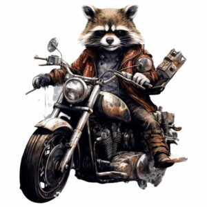 buegelbild-waschbaer-auf-motorrad