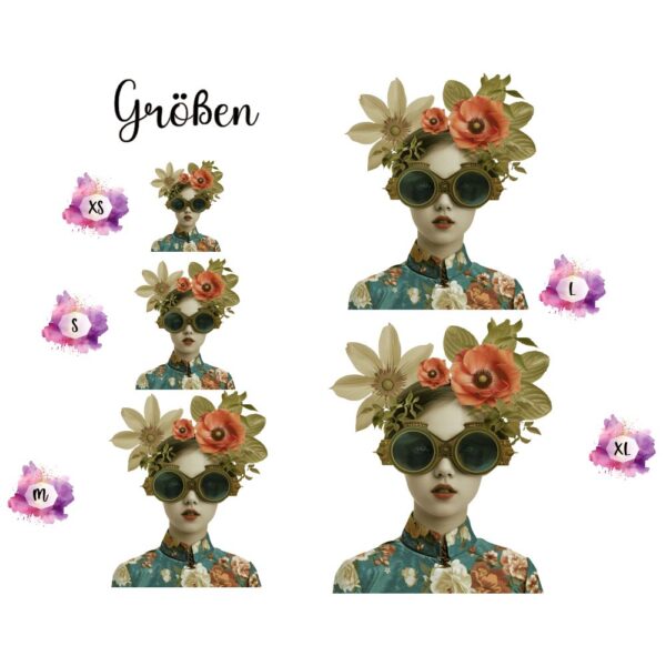 Bügelbild Woman Retro Vintage Brille Größen