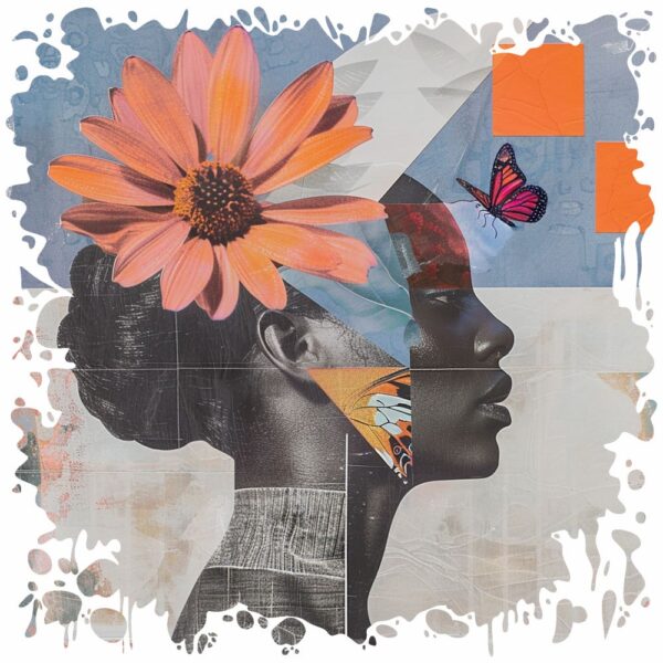Bügelbild Woman Black Blume