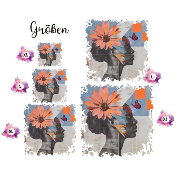 Bügelbild Woman Black Blume Größen