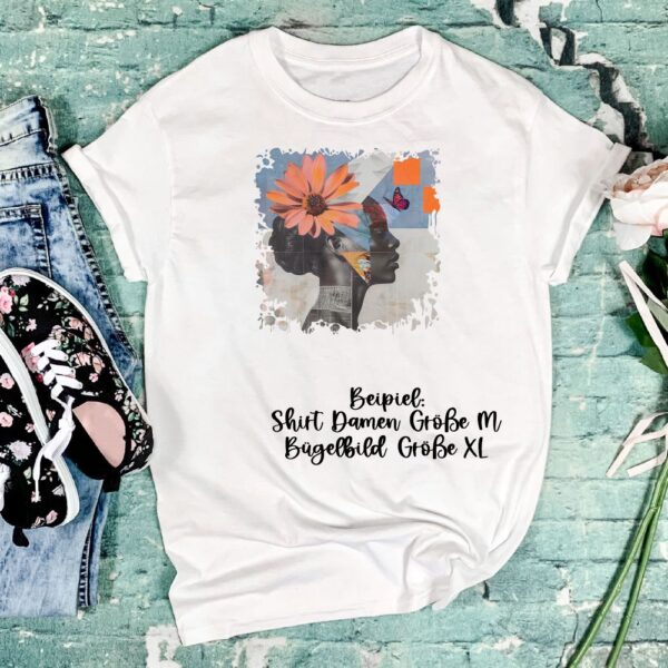 Bügelbild Woman Black Blume Größe XL Damenshirt