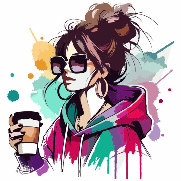 Bügelbild Woman Sunglasses Coffee
