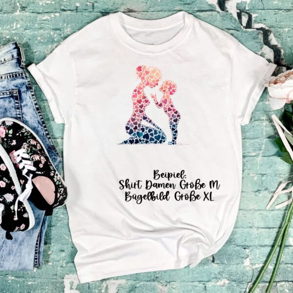 Bügelbild Woman Mother and Child Hearts Größe XL Damenshirt