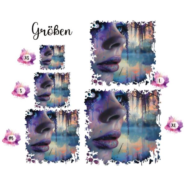 Bügelbild Woman Close Up lila Größen