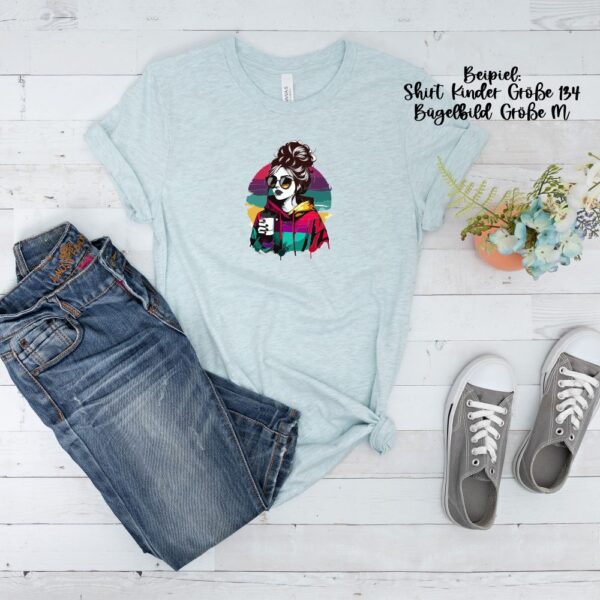 Bügelbild Woman with coffee Color block Größe M Kindershirt