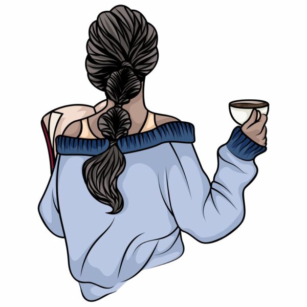 Bügelbild Woman with coffee back
