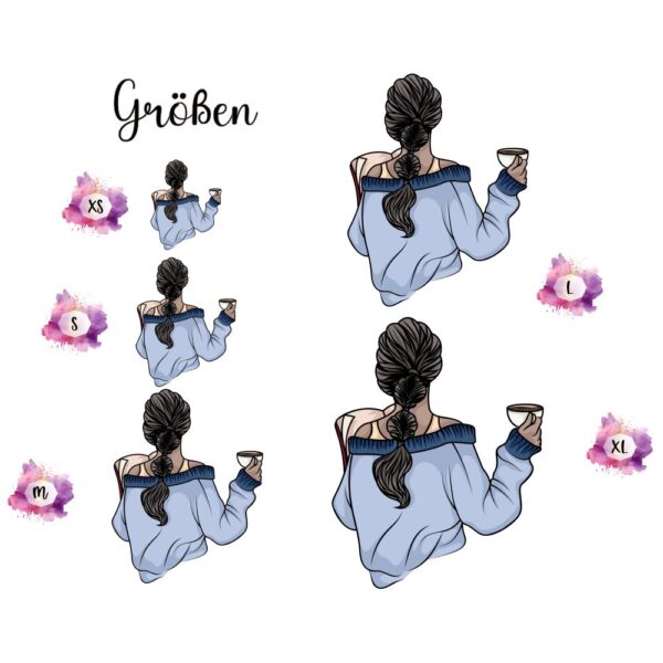 Bügelbild Woman with coffee back Größen