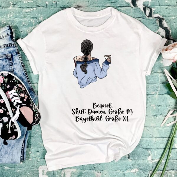 Bügelbild Woman with coffee back Größe XL Damenshirt