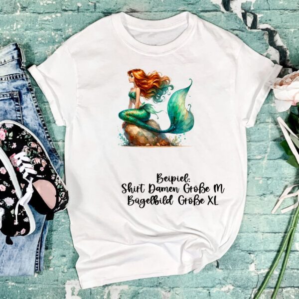 Bügelbild Meerjungfrau Stein grün Größe XL Damenshirt
