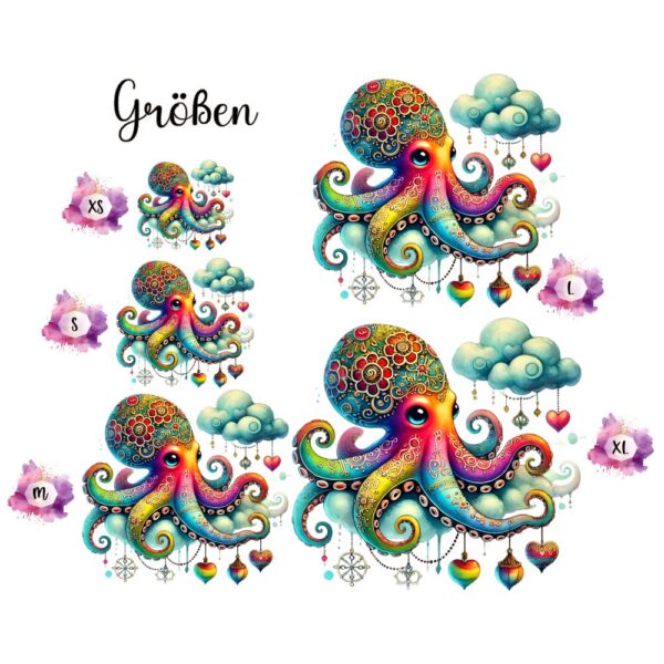 Bügelbild Ocean bunter Octopus Größen