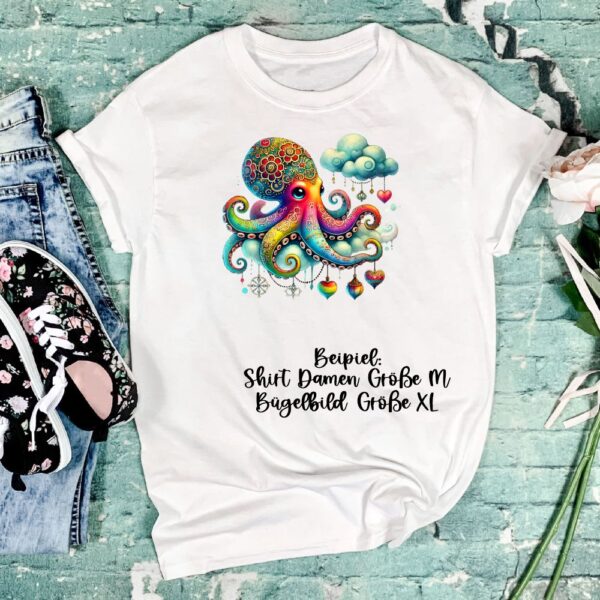 Bügelbild Ocean bunter Octopus Größe XL Damenshirt