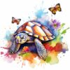 Bügelbild Ocean Schildkröte mit Schmetterlingen