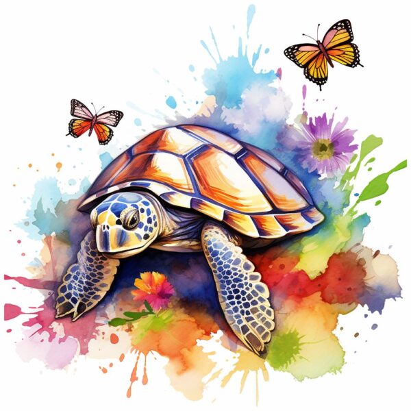 Bügelbild Ocean Schildkröte mit Schmetterlingen